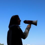 a woman with a megaphone