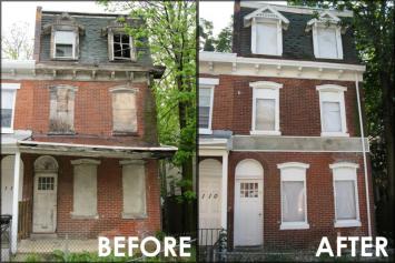 A property before and after complying with the city's maintenance requirements.